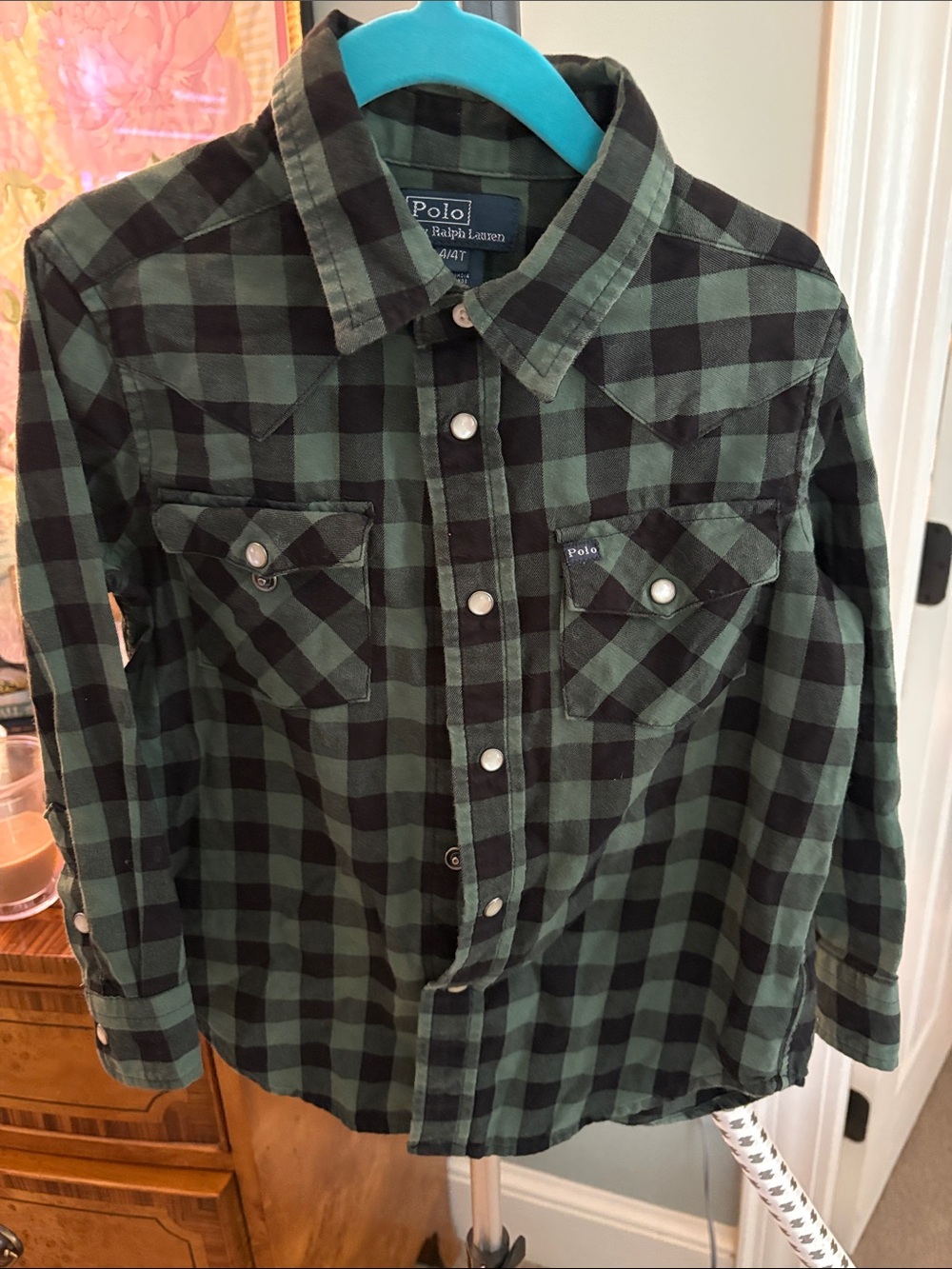 Polo by Ralph Lauren Boys GreenPlaid Button-Down Shirt pearl snaps